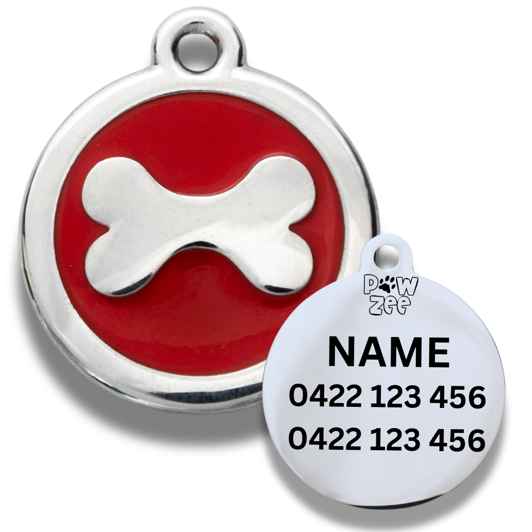 Pink Enamel Stainless Steel Bone Pet ID Tag