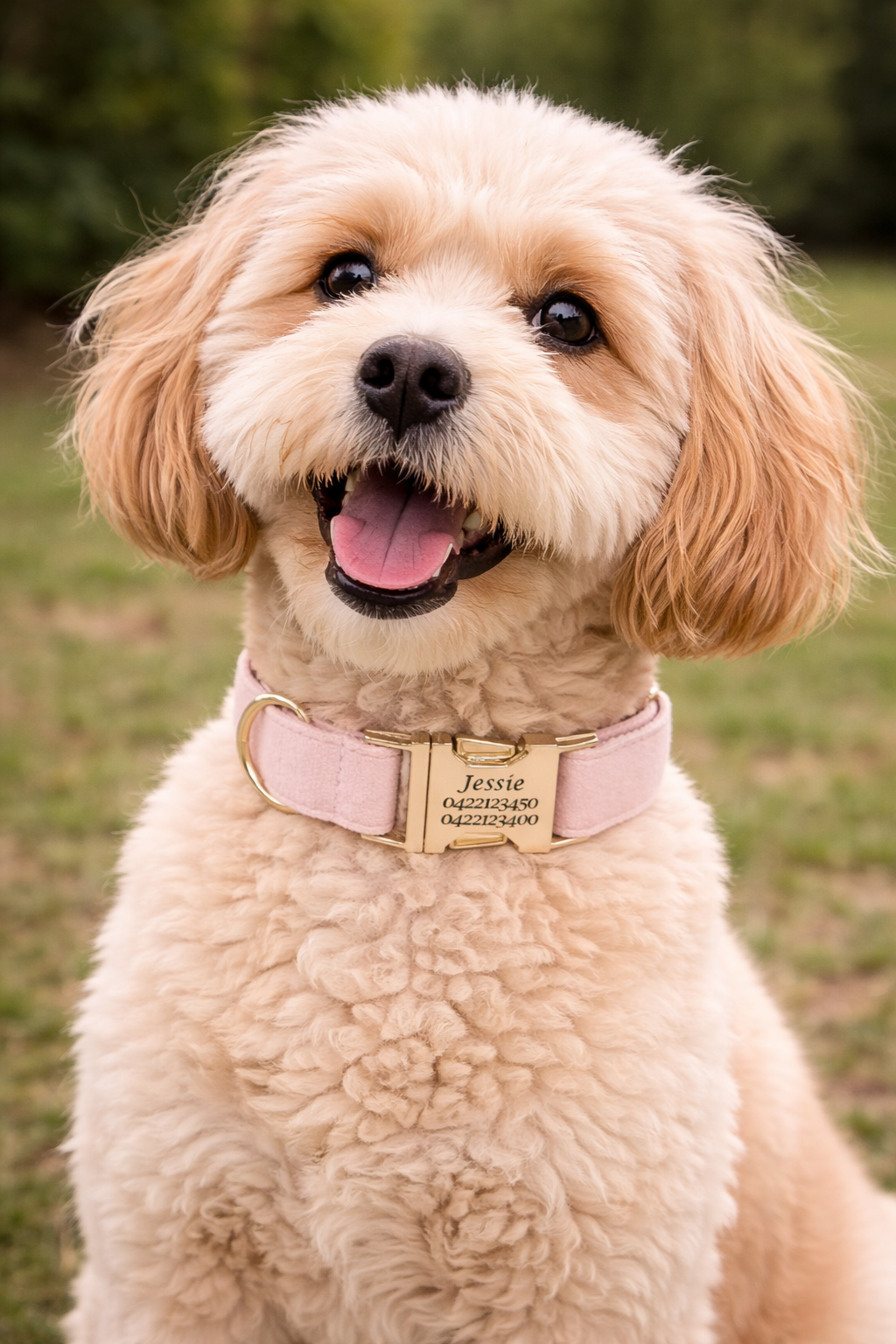 Pink Velvet Dog Collar - Engraved