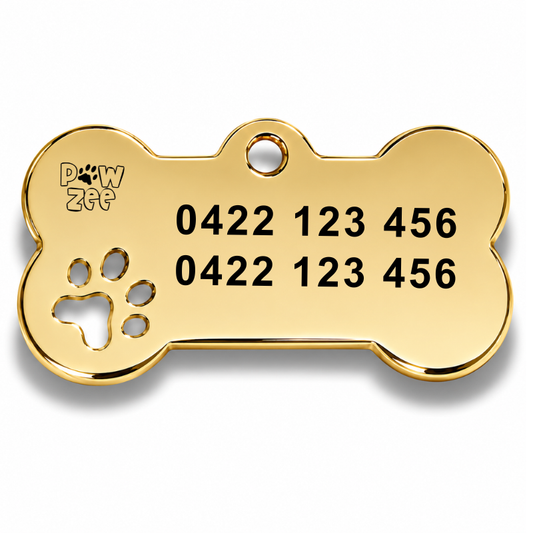 Gold Stainless Steel Bone Dog ID Tag – Personalised Engraved