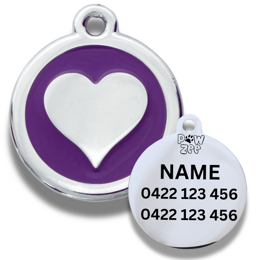 Purple Enamel Stainless Steel Heart Pet ID Tag