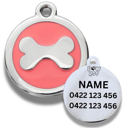 Pink Enamel Stainless Steel Bone Pet ID Tag