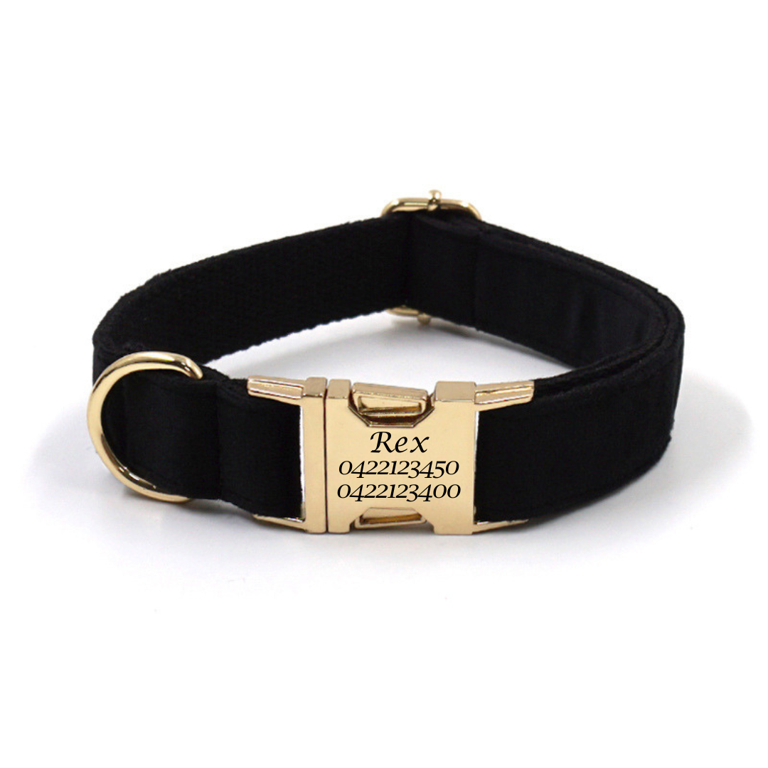 Black Velvet Dog Collar - Engraved