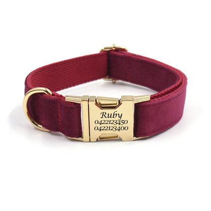 Red Velvet Dog Collar - Engraved