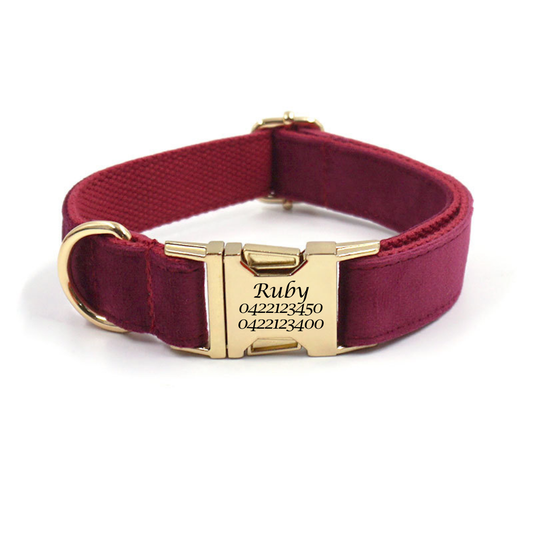 Red Velvet Dog Collar - Engraved