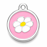 Pink pet tag with flower and engraving