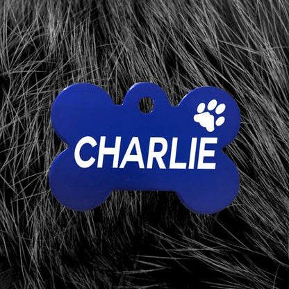 Engraved Dark Blue Bone Pawzee Light Pet Tag - Pet ID Tags
