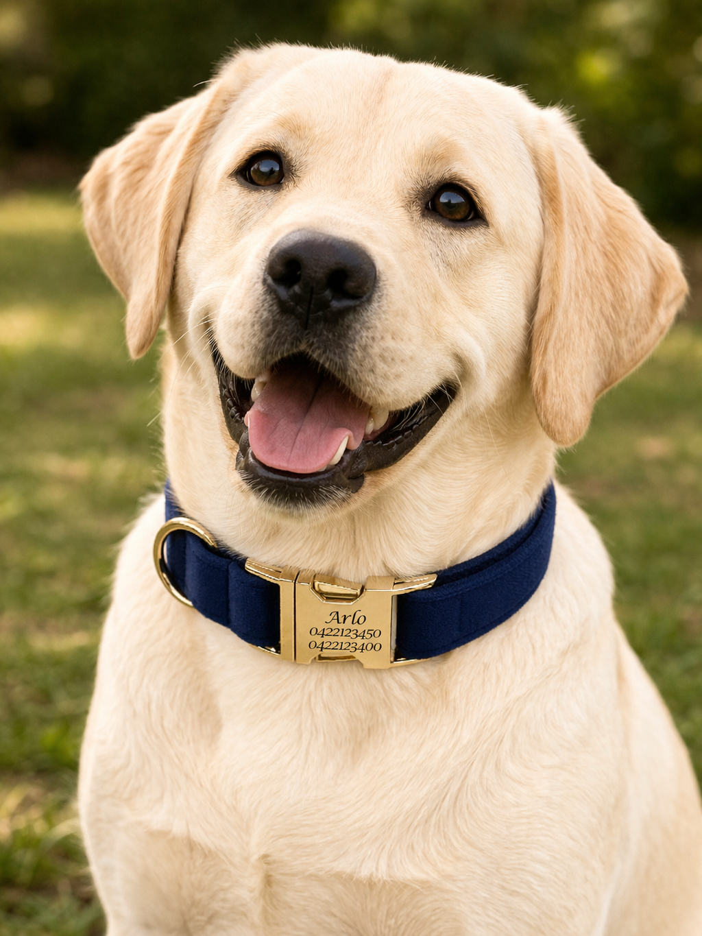 Navy Velvet Dog Collar - Engraved